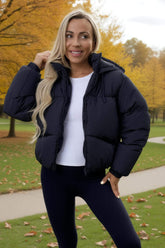 Black Drawstring Hood Short Puffer Coat