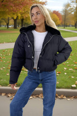 Black Split Hood Short Puffer Coat