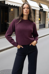 Burgundy Mock Neck Seam Detail Jumper