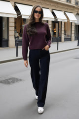 Burgundy Mock Neck Seam Detail Jumper