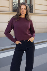 Burgundy Mock Neck Seam Detail Jumper
