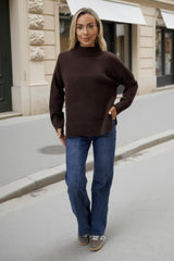 Chocolate Mock Neck Split Hem Jumper