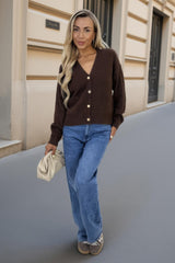 Chocolate Pocket Detail Knitted Cardigan