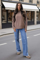 Mink Mock Neck Split Hem Jumper