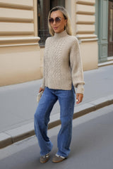 Oatmeal Mock Neck Cable Knit Jumper