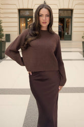 Chocolate Mock Neck Seam Detail Jumper