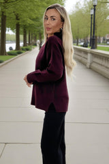 Burgundy Mock Neck Split Hem Jumper