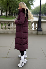 Burgundy Faux Fur Hooded Longline Padded Coat