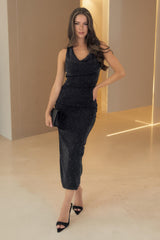 Black Diamante Sparkle Cowl Neck Midi Dress