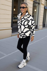 Cream And Black Swirl 1/4 Zip Teddy Sweatshirt