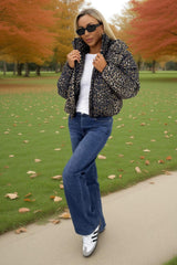 Leopard Print Hooded Short Puffer Coat