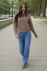 Mink Round Neck Cable Knit Jumper