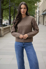 Mink Round Neck Cable Knit Jumper