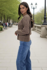 Mink Round Neck Cable Knit Jumper