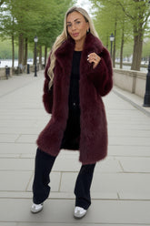 Burgundy Faux Fur Longline Jacket