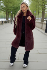 Burgundy Faux Fur Longline Jacket
