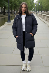 Black Hooded Longline Puffer Coat