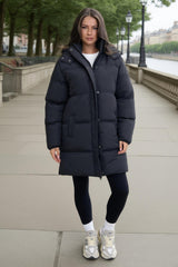 Black Hooded Longline Puffer Coat