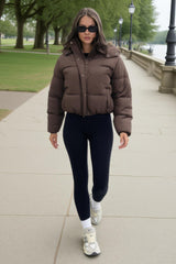 Chocolate Hooded Short Puffer Coat