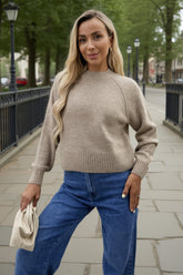 Oatmeal Mock Neck Seam Detail Jumper