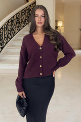 Burgundy Pocket Detail Knitted Cardigan