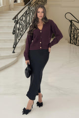 Burgundy Pocket Detail Knitted Cardigan