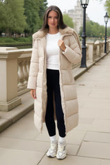 Cream Split Hood Longline Puffer Coat