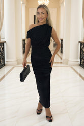 Black Velvet Pattern Off The Shoulder Draped Top Midi Dress