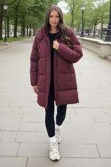 Burgundy Hooded Longline Puffer Coat
