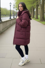 Burgundy Hooded Longline Puffer Coat