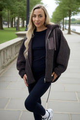 Chocolate Pocket Detail Hooded Teddy Jacket