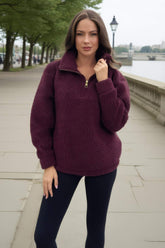 Burgundy 1/4 Zip Teddy Sweatshirt