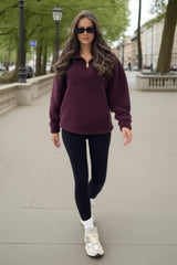 Burgundy 1/4 Zip Teddy Sweatshirt