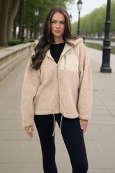 Oatmeal Pocket Detail Hooded Teddy Jacket