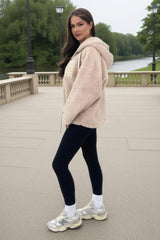 Oatmeal Pocket Detail Hooded Teddy Jacket