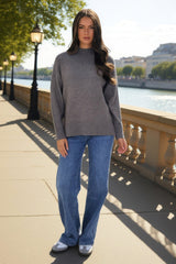 Grey Mock Neck Split Hem Jumper