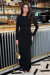 Black Long Sleeve O-Ring Detail Bodycon Midi Dress