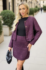 Wine Tweed Button Front Jacket