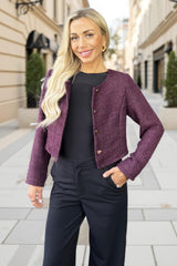 Wine Tweed Button Front Jacket