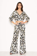 Cream Animal Print Cropped Blouse