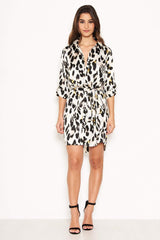 Cream Animal Print Shirt Dress