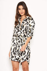 Cream Animal Print Shirt Dress