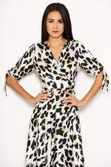 Cream Animal Wrap Print Dress