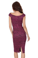 Plum Cross Off The Shoulder Lace Midi Dress