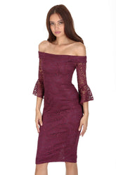 Plum Bardot Lace Dress