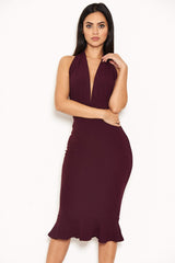 Plum Backless Fishtail Midi Dress