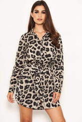 Grey Animal Print Shirt Dress
