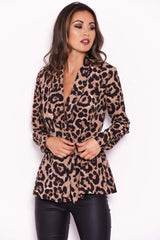 Leopard Print Tie Waist Wrap Top