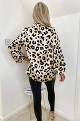 Multi Animal Print Ruffle High Neck Top