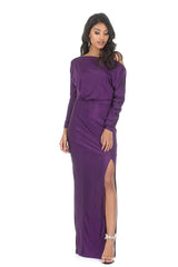 Plum Long Sleeve Thigh Split Maxi Dress
